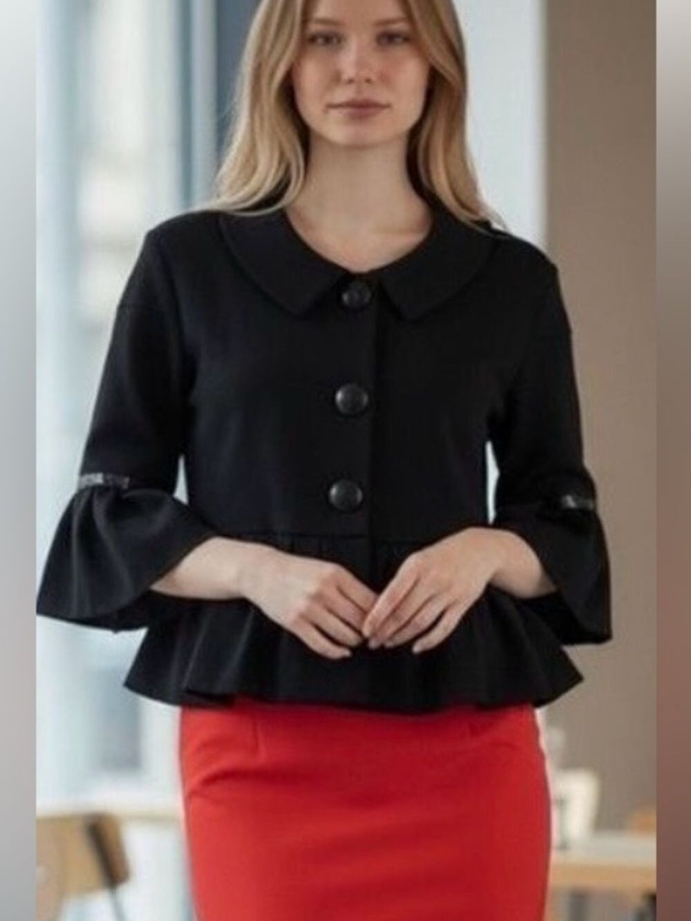 Cynthia Steffe Black Blazer Flutter Sleeve Size Small
